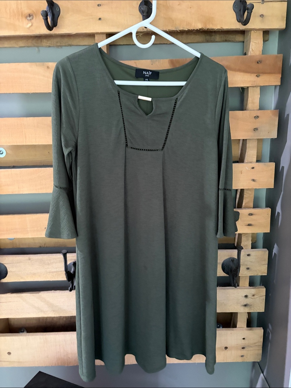 NAIF Olive Knit Keyhole Tunic Dress